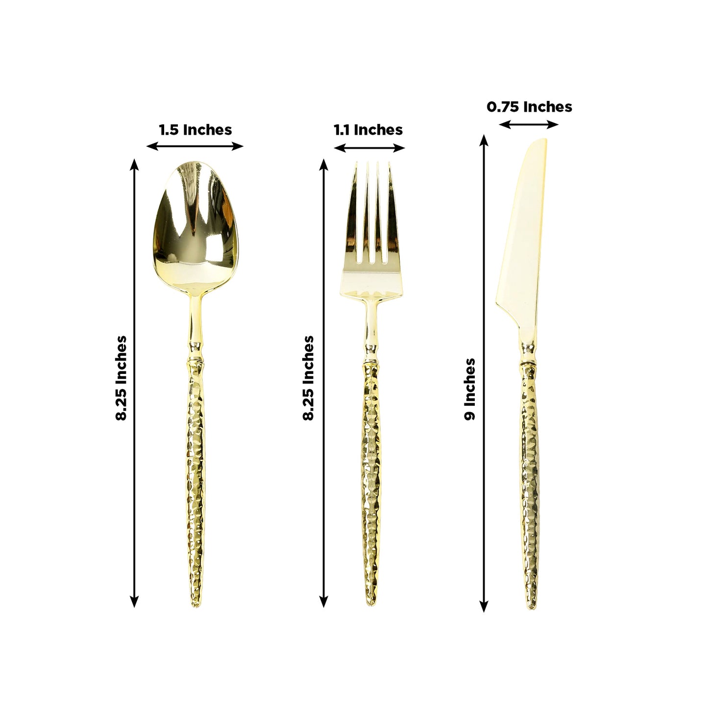 60-Pack Gold Plastic Cutlery Set with Faceted Hammered Handles - Heavy Duty Disposable Silverware