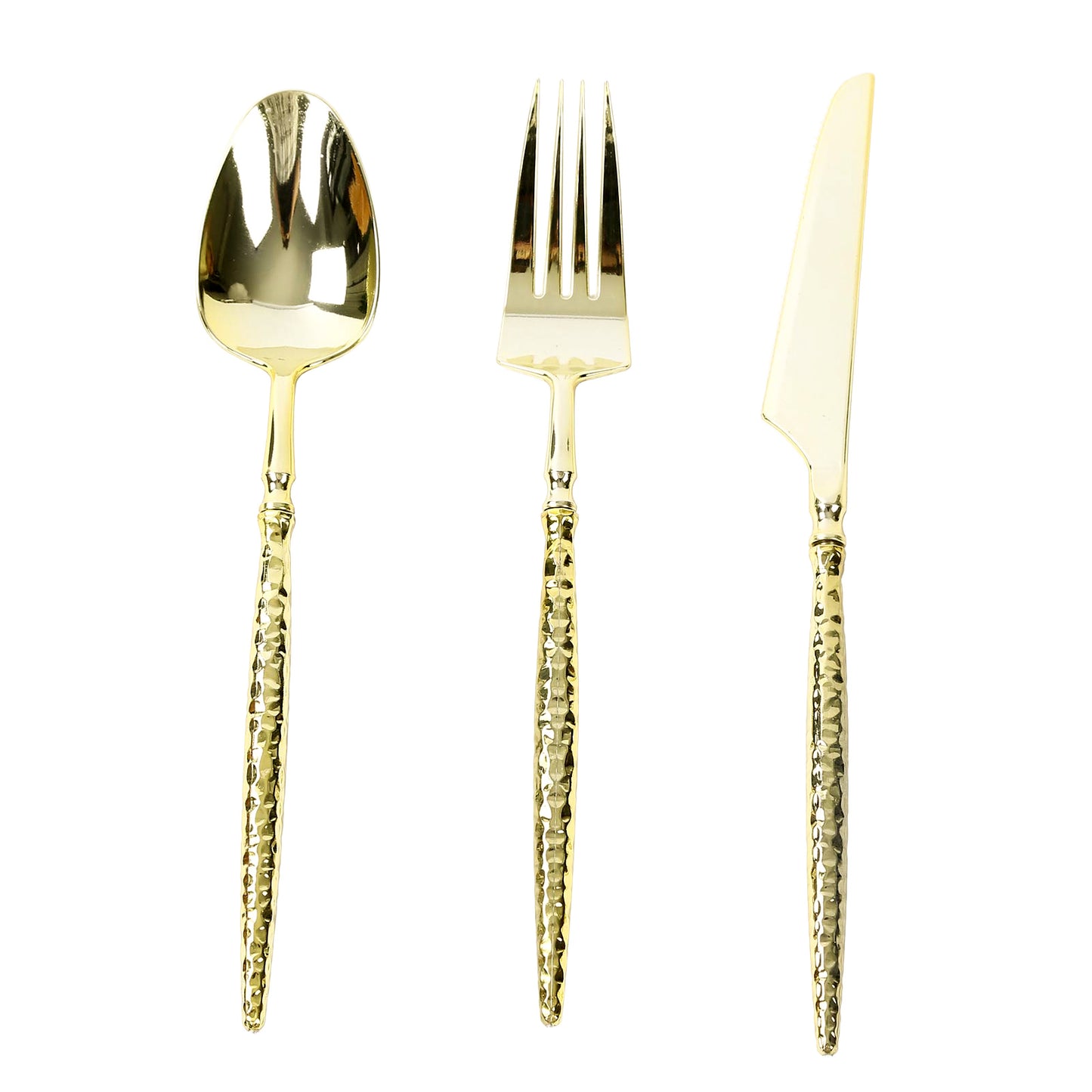60-Pack Gold Plastic Cutlery Set with Faceted Hammered Handles - Heavy Duty Disposable Silverware