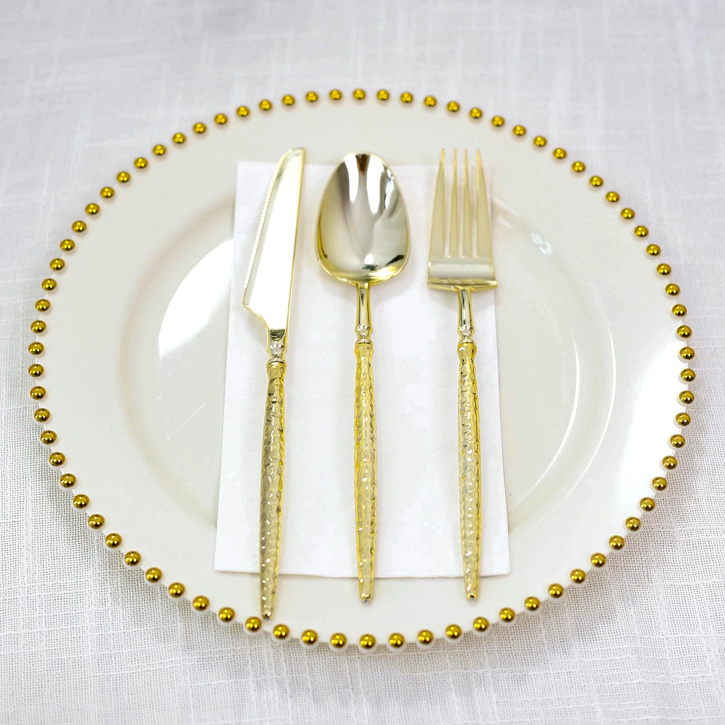 60-Pack Gold Plastic Cutlery Set with Faceted Hammered Handles - Heavy Duty Disposable Silverware
