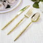 60-Pack Gold Plastic Cutlery Set with Faceted Hammered Handles - Heavy Duty Disposable Silverware
