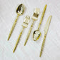60-Pack Gold Plastic Cutlery Set with Faceted Hammered Handles - Heavy Duty Disposable Silverware