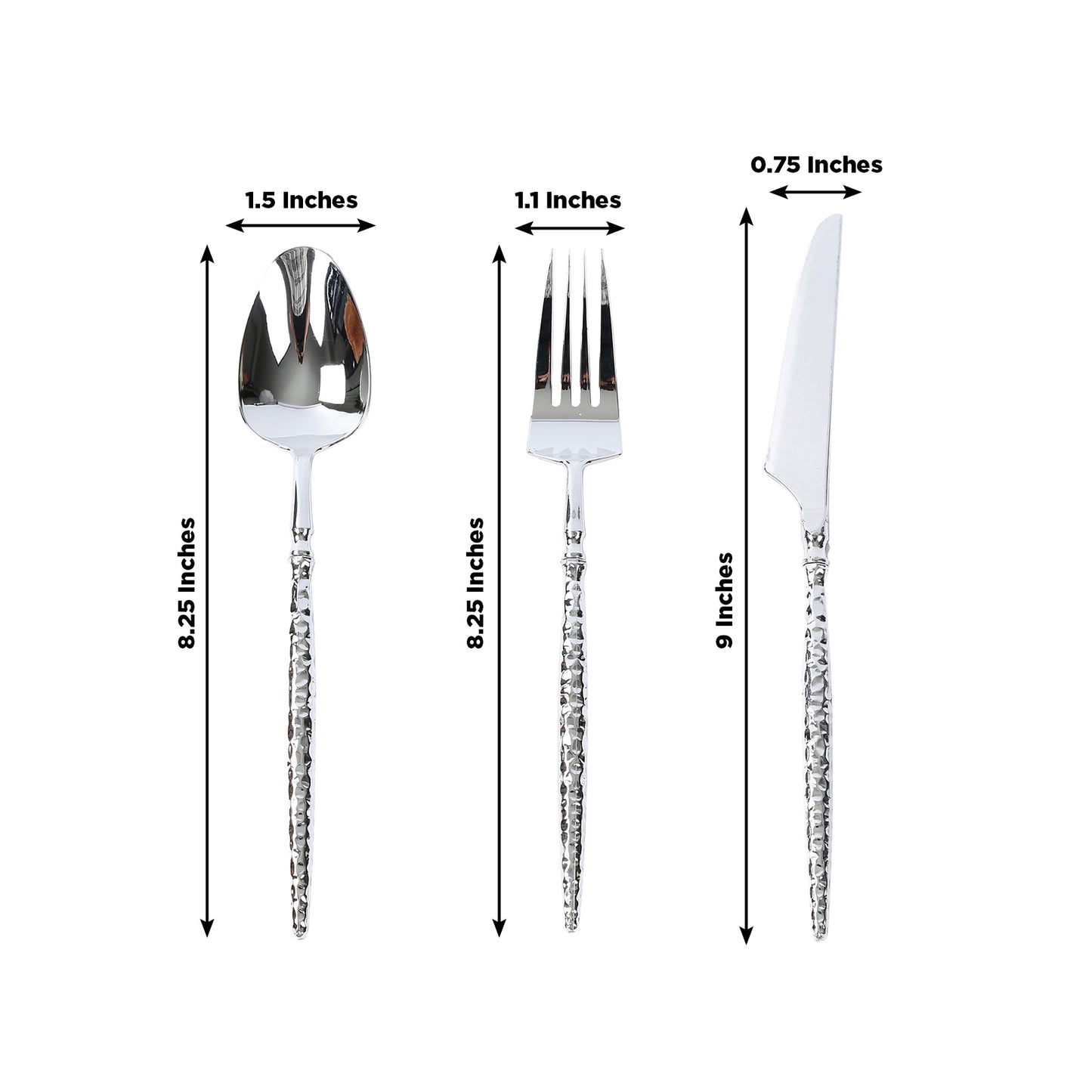 60-Pack Silver Plastic Cutlery Set with Faceted Hammered Handles - Heavy Duty Disposable Silverware