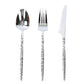 60-Pack Silver Plastic Cutlery Set with Faceted Hammered Handles - Heavy Duty Disposable Silverware