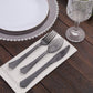 Transparent black disposable plastic cutlery set with fan flared tip handle.