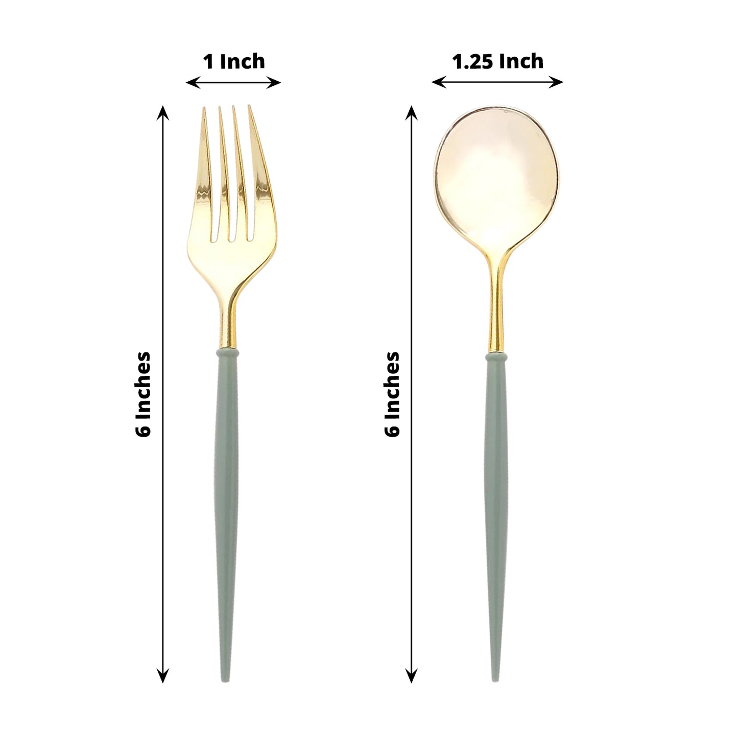 24 Pack Metallic Gold Dusty Sage Green Premium Disposable Fork Spoon Silverware Set, 6" Modern Heavy Duty Plastic Utensils