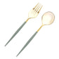 24 Pack Metallic Gold Dusty Sage Green Premium Disposable Fork Spoon Silverware Set, 6" Modern Heavy Duty Plastic Utensils