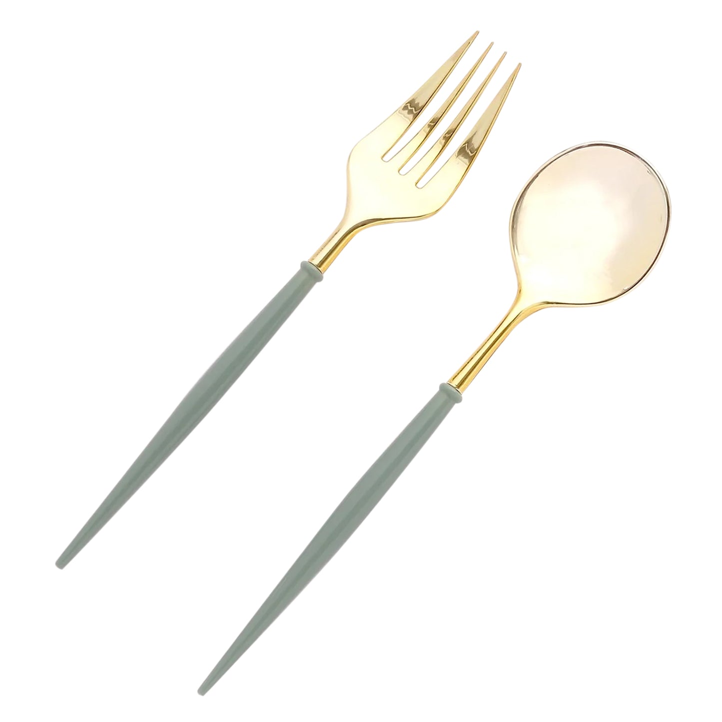 24 Pack Metallic Gold Dusty Sage Green Premium Disposable Fork Spoon Silverware Set, 6" Modern Heavy Duty Plastic Utensils