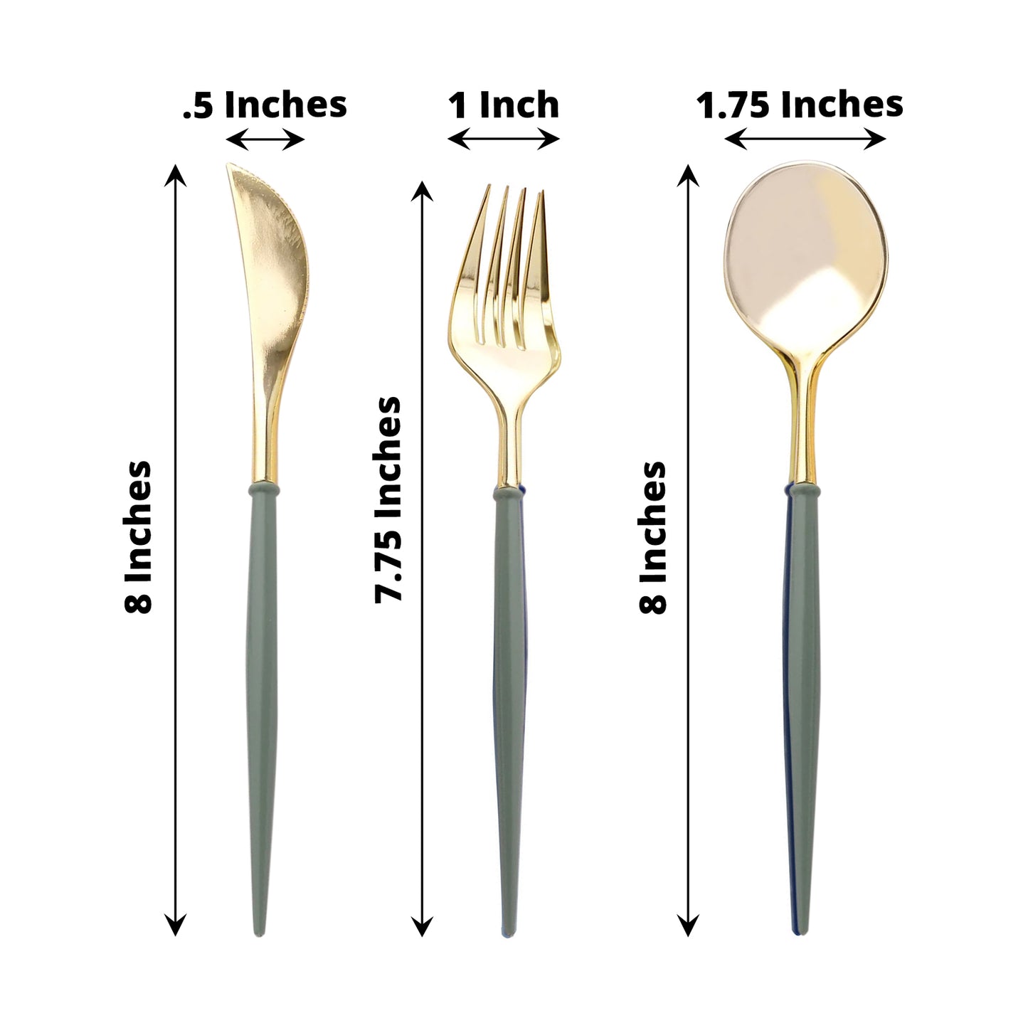 24 Pack Metallic Gold With Dusty Sage Green Silverware Set, 8" Modern Premium Plastic Utensil Set