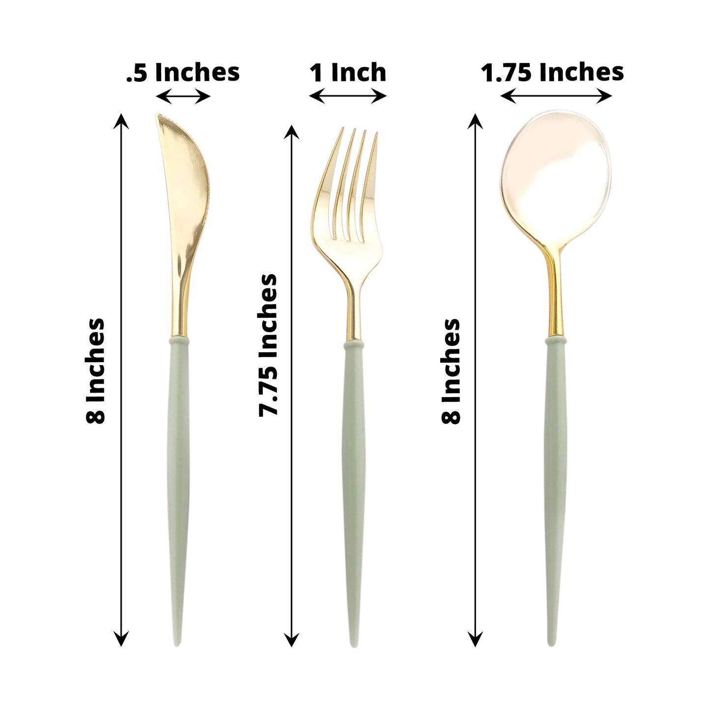 24 Pack Metallic Gold With Sage Green Silverware Set, 8" Modern Premium Plastic Utensil Set