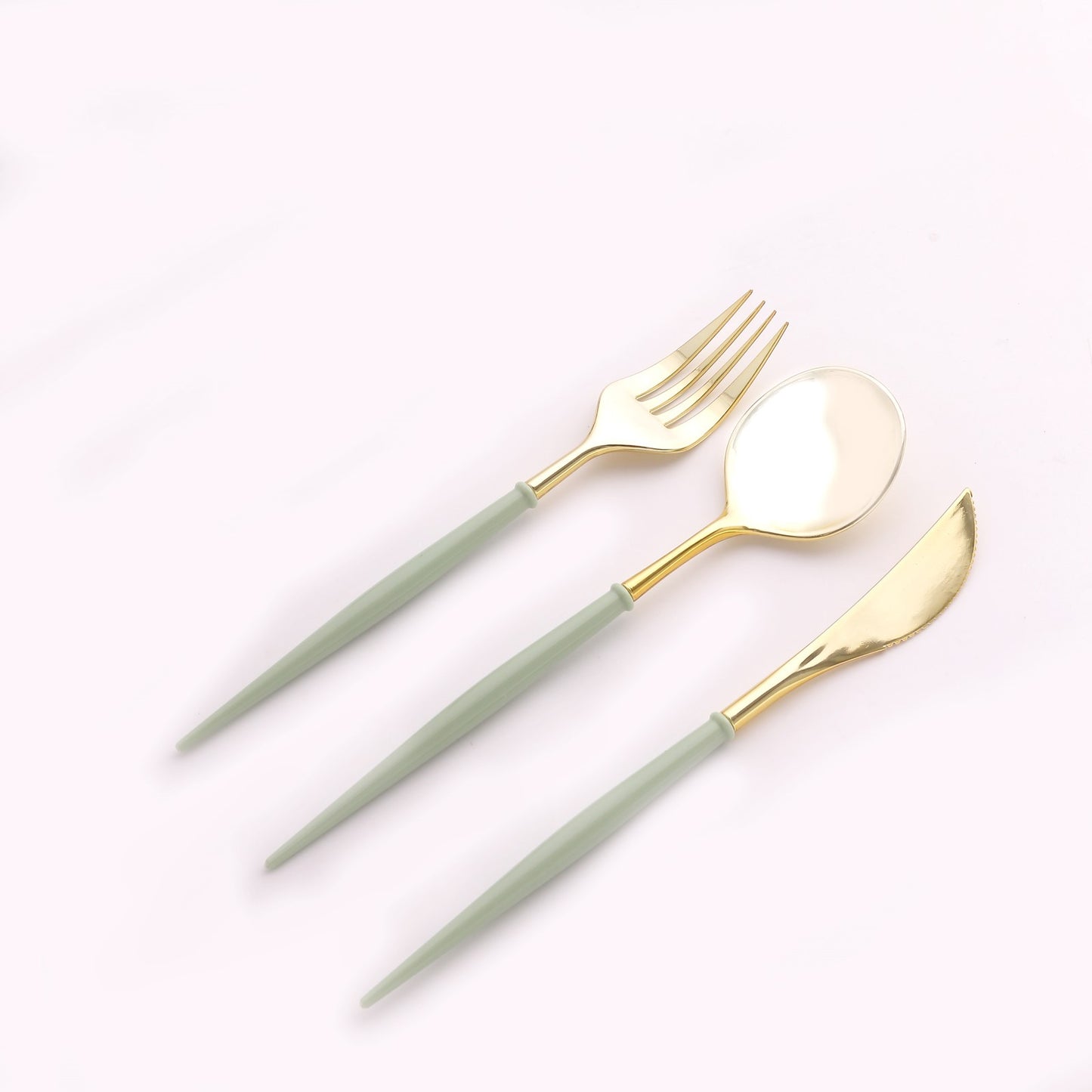 24 Pack Metallic Gold With Sage Green Silverware Set, 8" Modern Premium Plastic Utensil Set