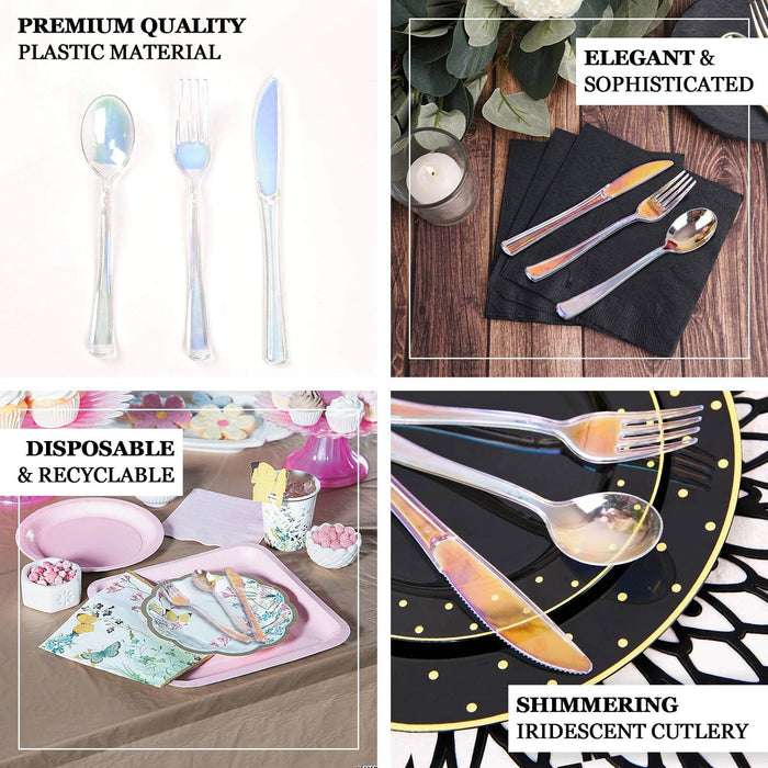Iridescent disposable cutlery set in elegant and sophisticated style.