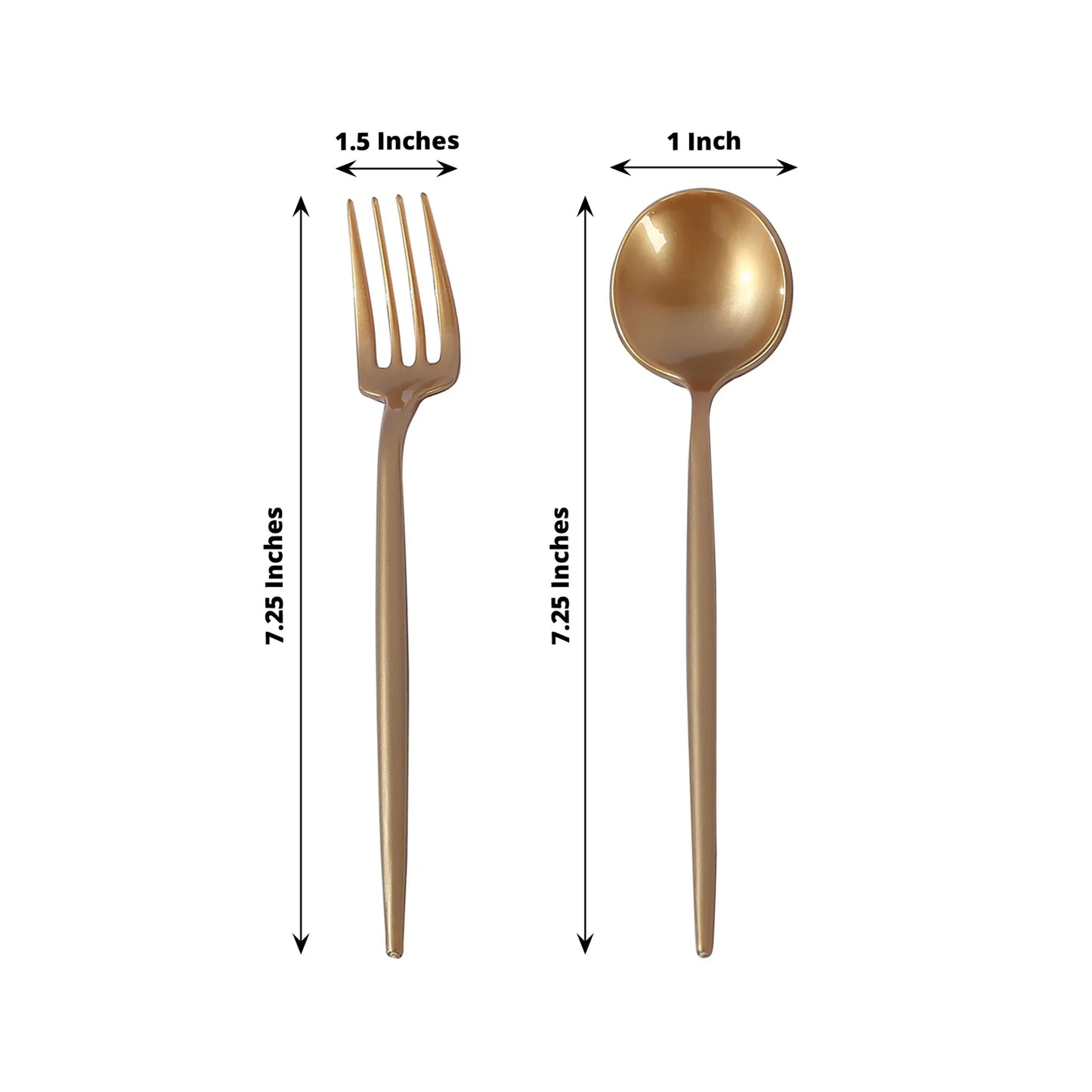 50 Pack Gold Heavy Duty Disposable Silverware Set, Shiny Plastic Dessert Forks and Spoons