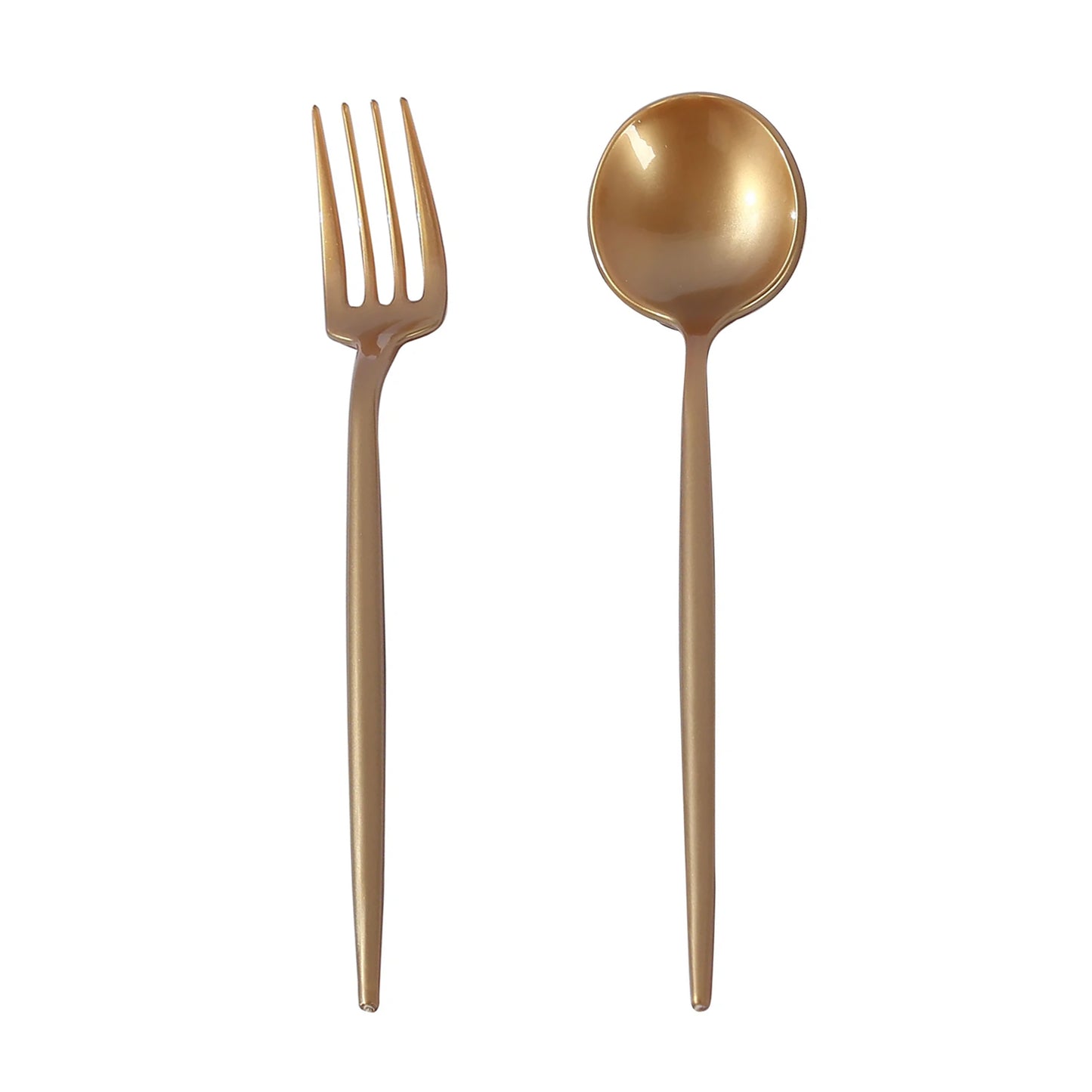 50 Pack Gold Heavy Duty Disposable Silverware Set, Shiny Plastic Dessert Forks and Spoons