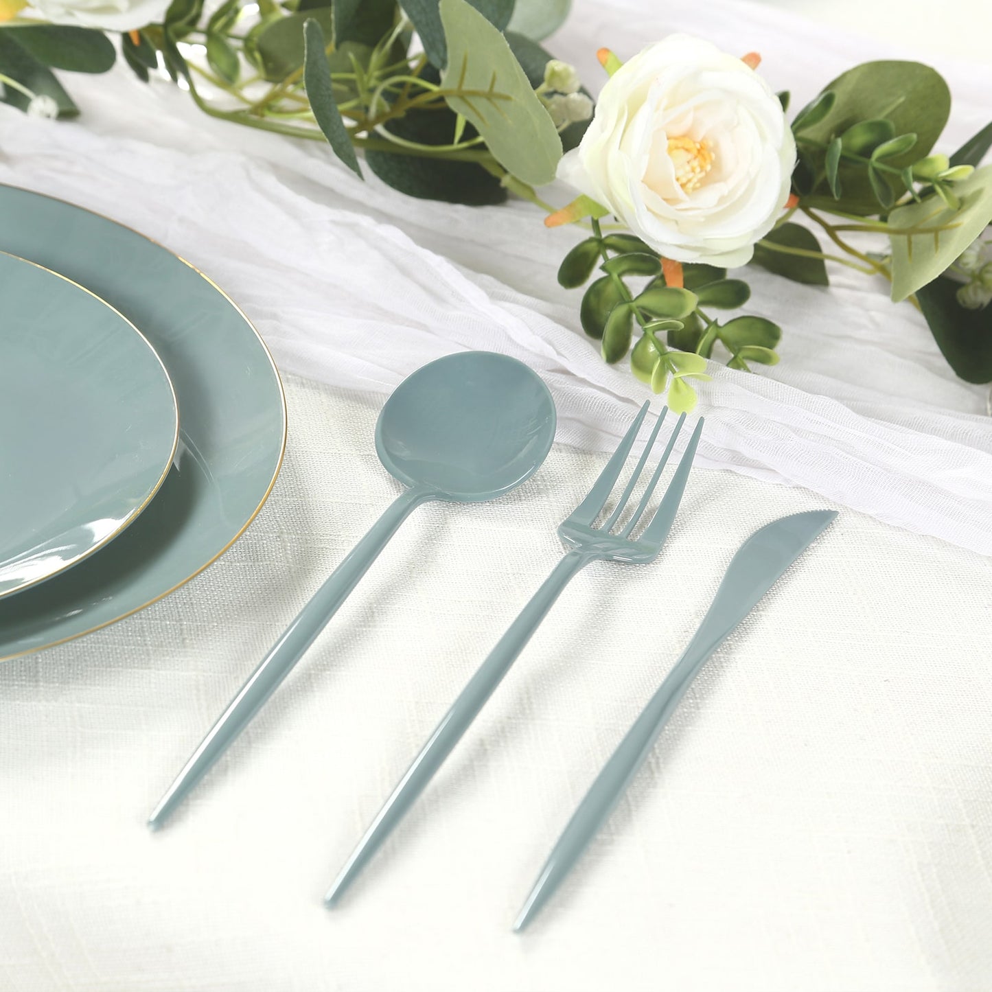 60 Pack Plastic Silverware Set, Dusty Blue Heavy Duty Disposable Sleek Utensil Cutlery