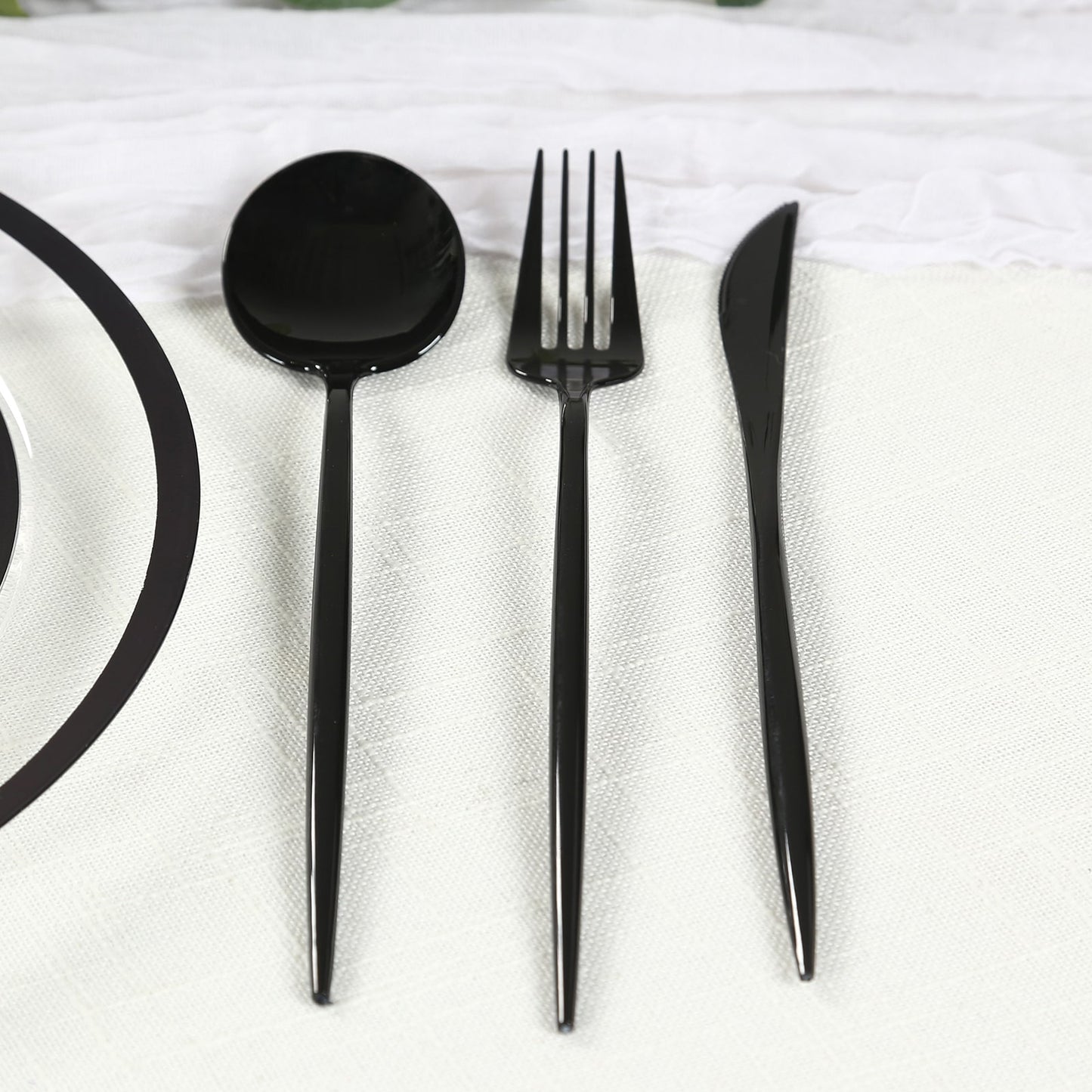 60 Pack Plastic Silverware Set, Black Heavy Duty Disposable Sleek Utensil Cutlery