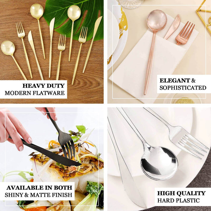 24 Pack | Gold Sleek Modern Plastic Silverware Set, Premium Disposable Knife, Spoon & Fork Set - 8"