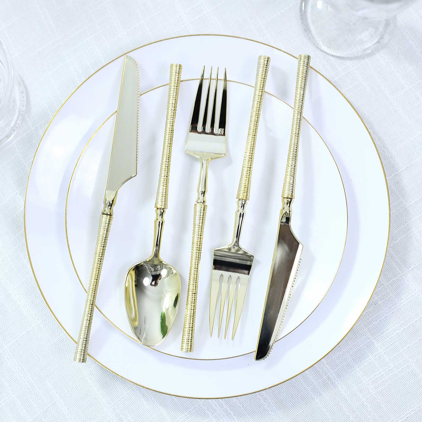 60-Pack Plastic Cutlery Set with Ribbed Handle - Gold, Heavy Duty Disposable Fork Spoon Knife Combo