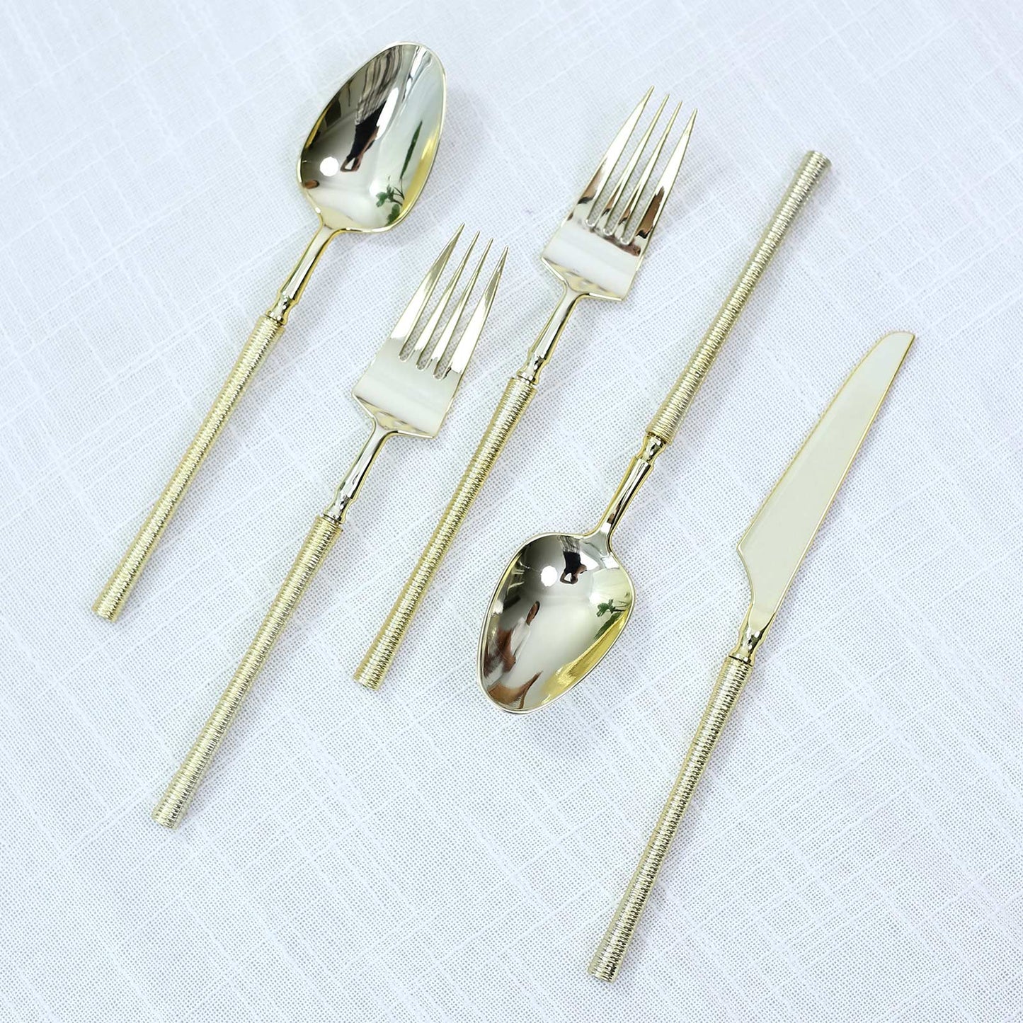 60-Pack Plastic Cutlery Set with Ribbed Handle - Gold, Heavy Duty Disposable Fork Spoon Knife Combo