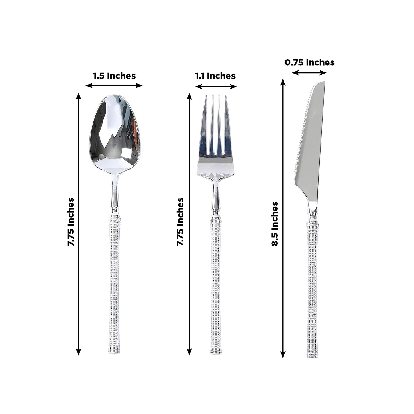 60-Pack Plastic Cutlery Set with Ribbed Handle - Silver, Heavy Duty Disposable Fork Spoon Knife Comb