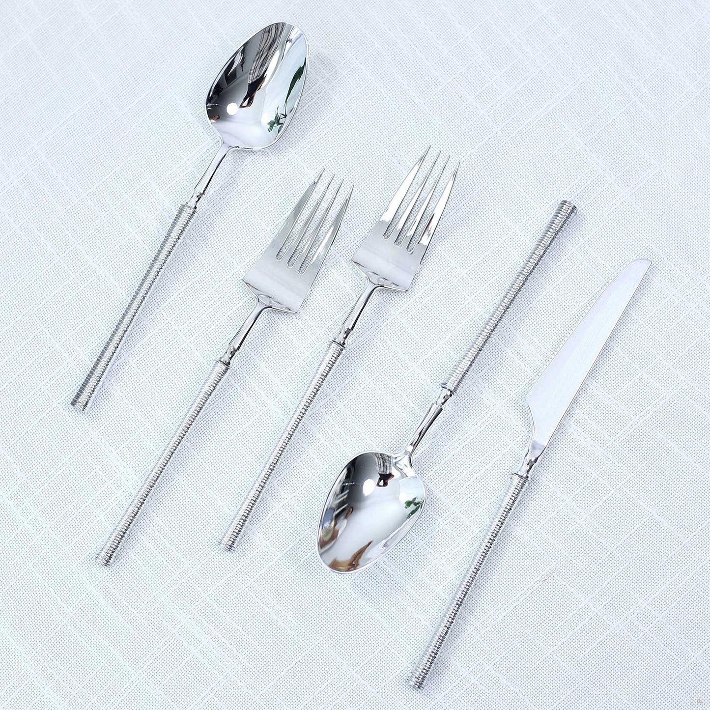 60-Pack Plastic Cutlery Set with Ribbed Handle - Silver, Heavy Duty Disposable Fork Spoon Knife Comb