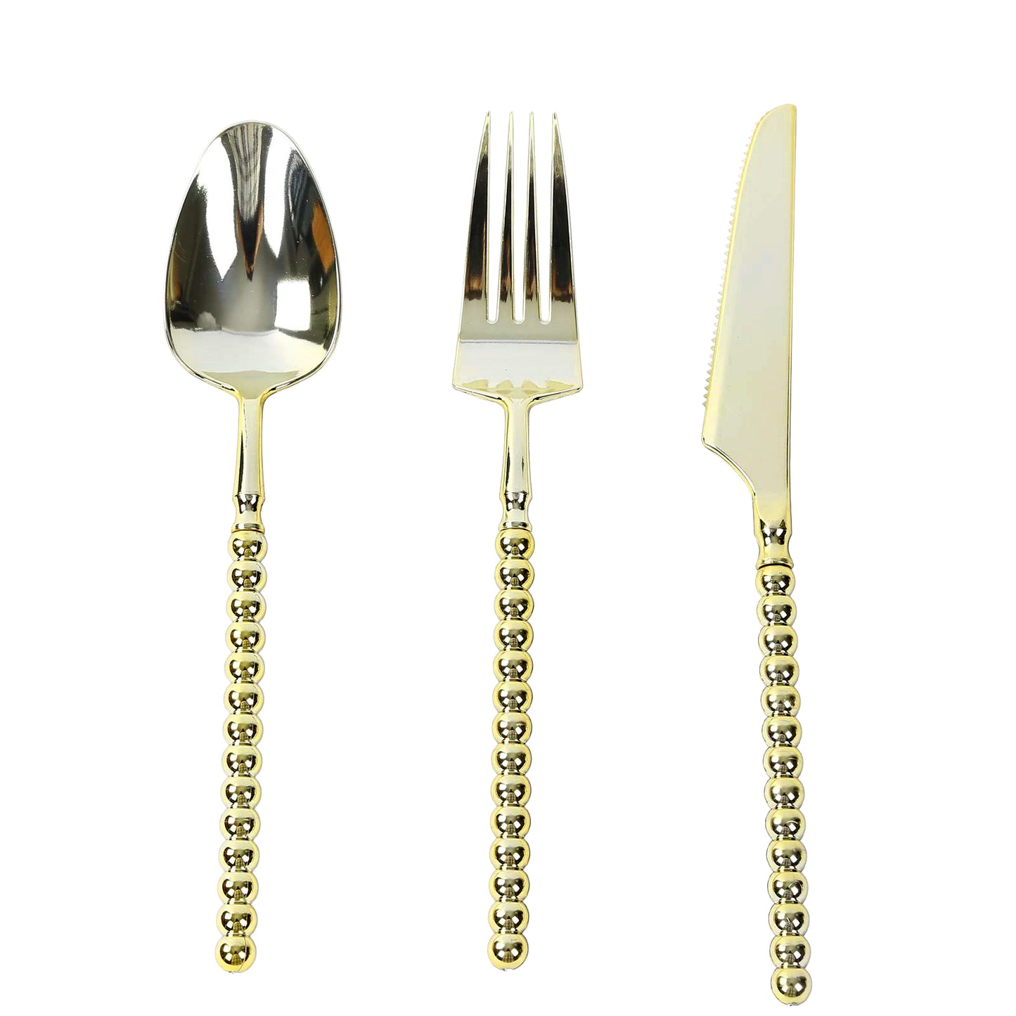 60-Pack Gold Plastic Cutlery Set with Beaded Handles - Heavy Duty Disposable Silverware