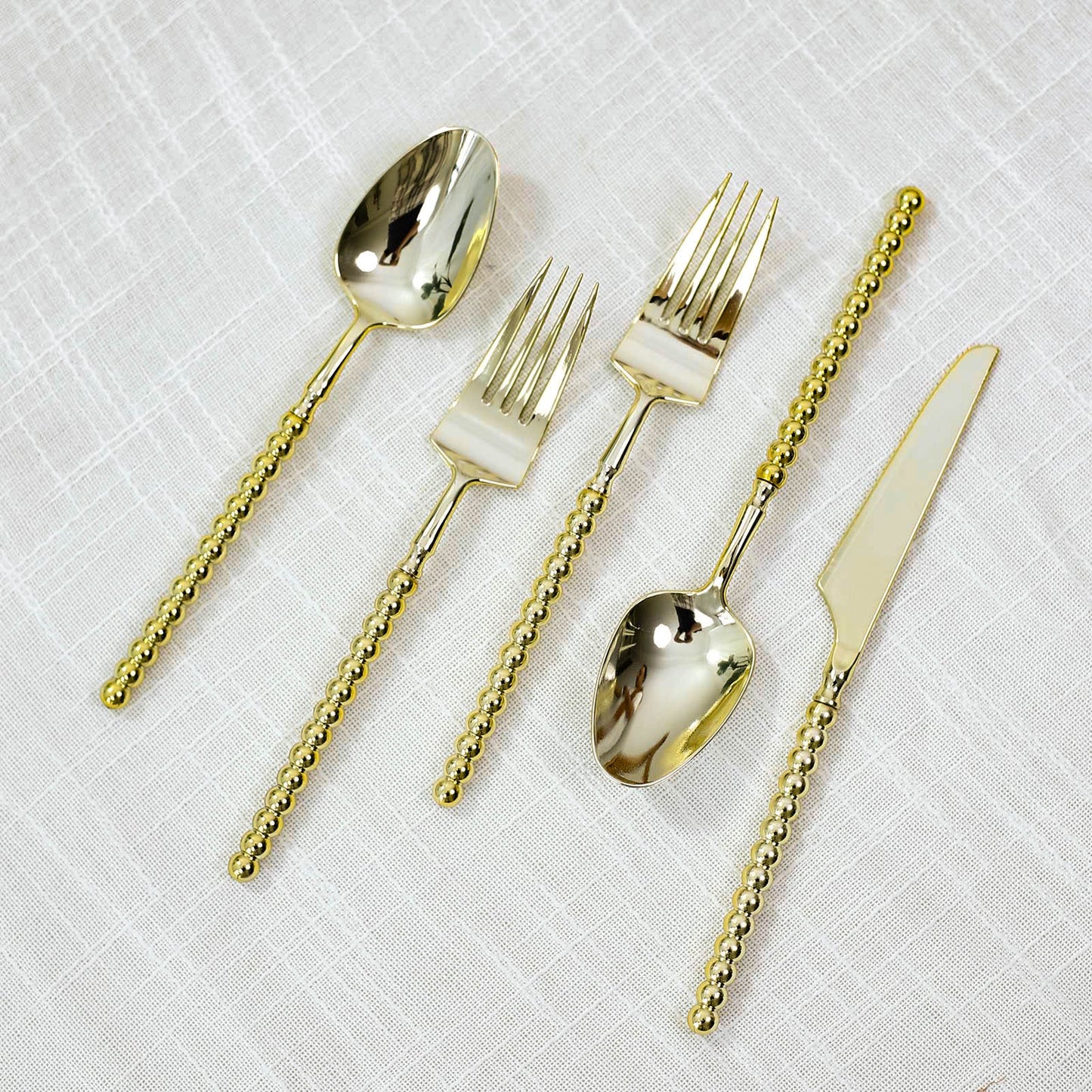 60-Pack Gold Plastic Cutlery Set with Beaded Handles - Heavy Duty Disposable Silverware