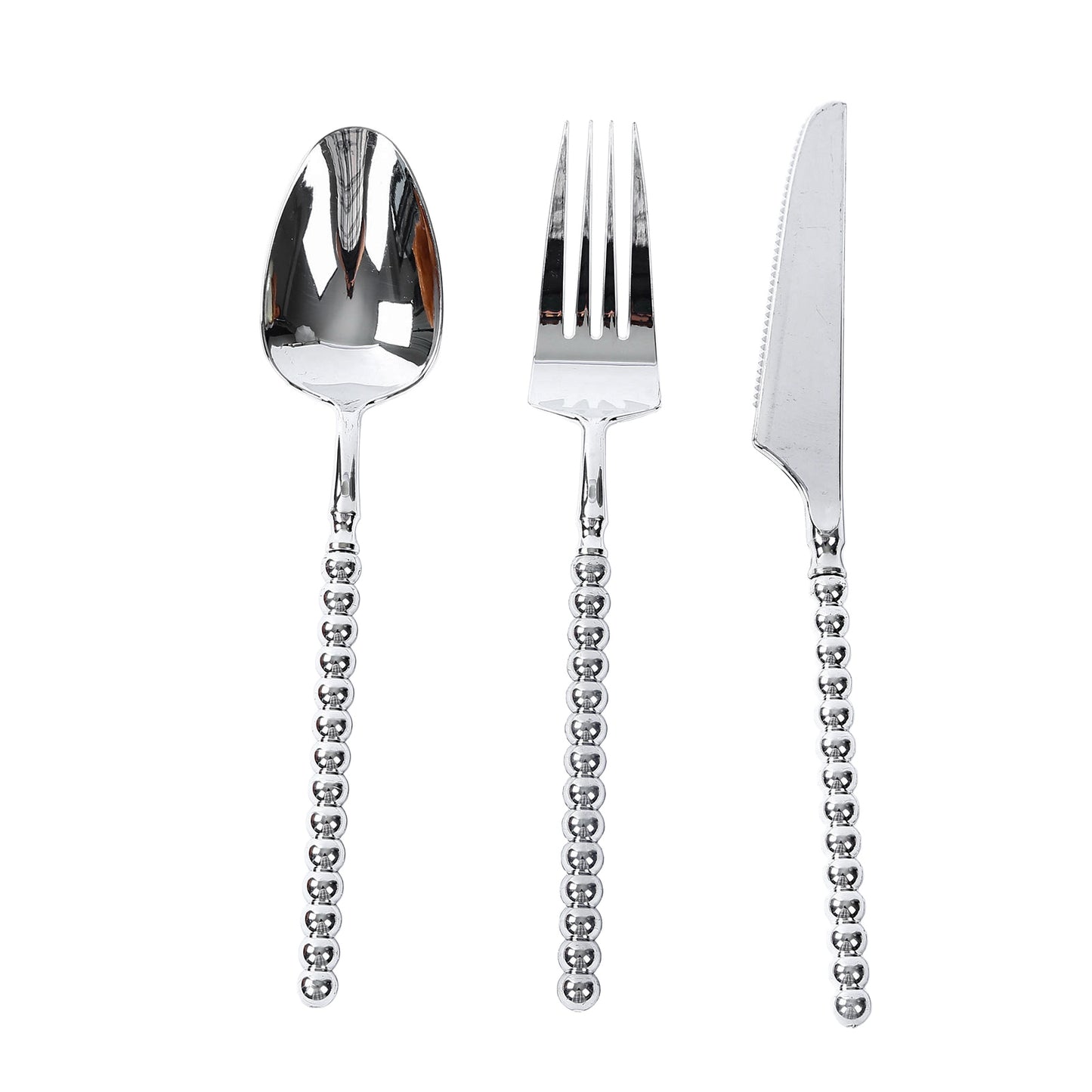 60-Pack Silver Plastic Cutlery Set with Beaded Handles - Heavy Duty Disposable Silverware