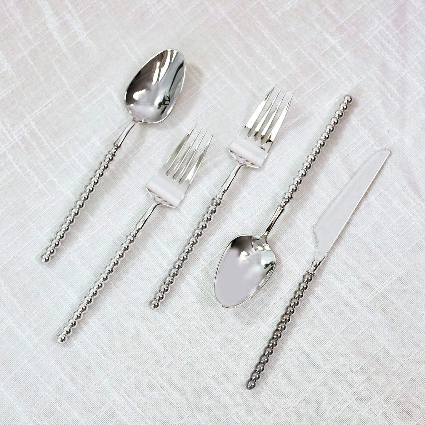 60-Pack Silver Plastic Cutlery Set with Beaded Handles - Heavy Duty Disposable Silverware