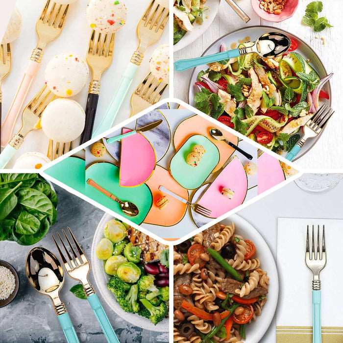 Gold disposable plastic knives with blush handles, heavy duty 24 pack.