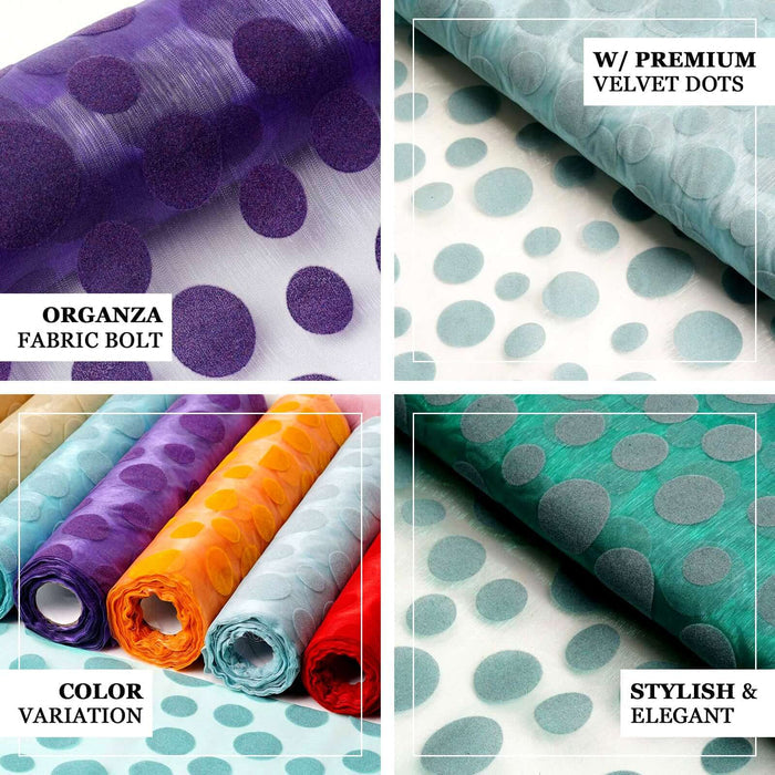 12"x10 Yards Silver Premium Organza With Velvet Dots Fabric Bolt, DIY Craft Fabric Roll