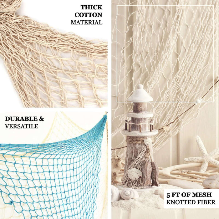 Natural cotton decorative fish net with ties, rustic beach decor.