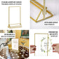 Gold freestanding table sign holders for menus or pictures, double-sided display.