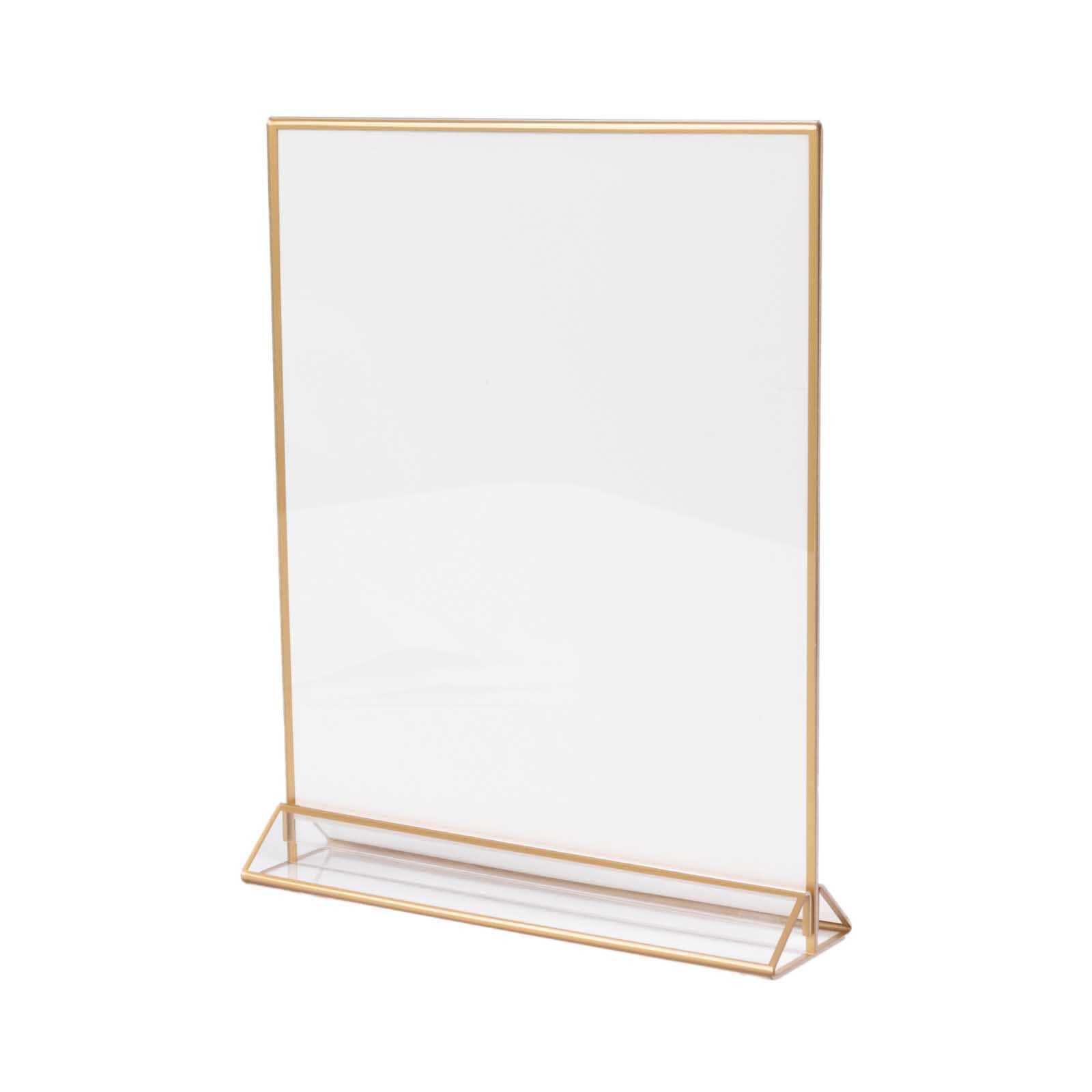 Gold acrylic freestanding table display stand, double-sided, 9"x11".
