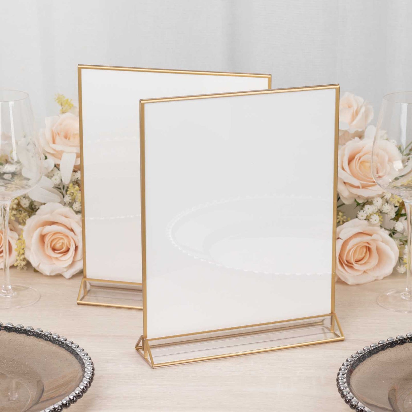 Gold freestanding table display stands for menus or pictures, double-sided, 9"x11".