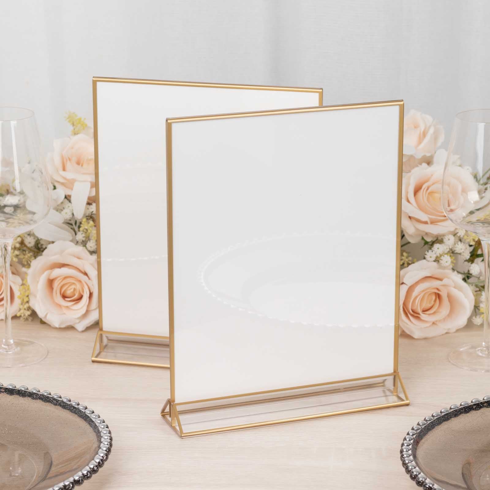 Gold freestanding table display stands for menus or pictures, double-sided, 9"x11".