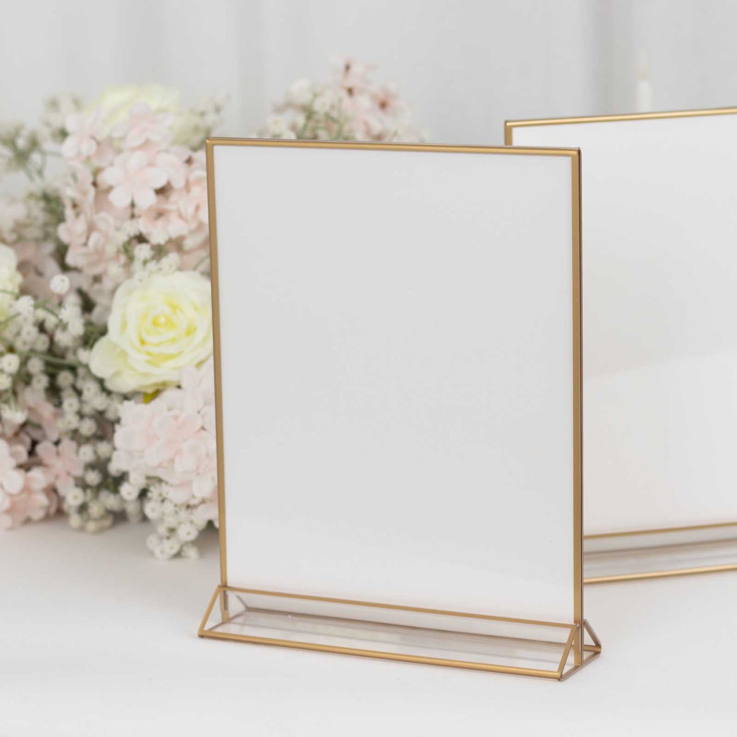 Gold freestanding table display stand for pictures or menus, double-sided, 9"x11".