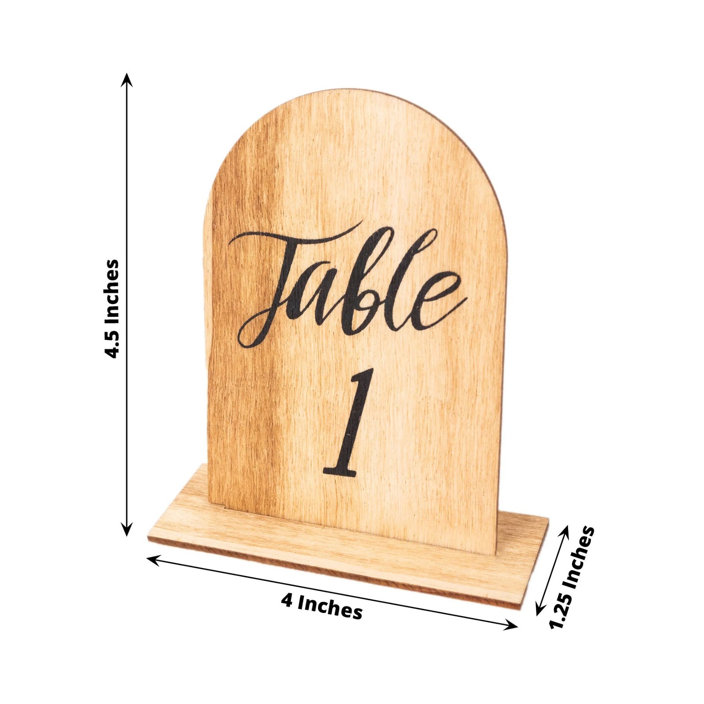 Natural wood table number 1, 4.5 inches tall for weddings and events.