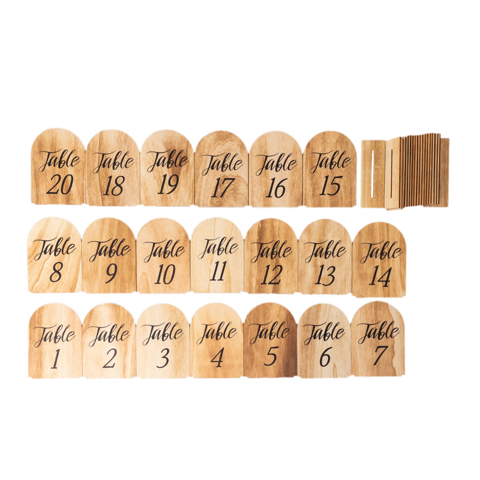 Natural rustic wooden table numbers, 1-20, perfect for wedding and event tables.