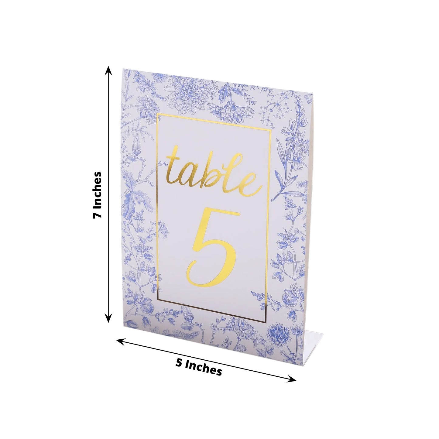 25 Pack White Blue Wedding Table Numbers in French Toile Floral and Gold Foil Numbers Print, 7" Free Standing Double Sided Paper Table Sign Cards 1-25