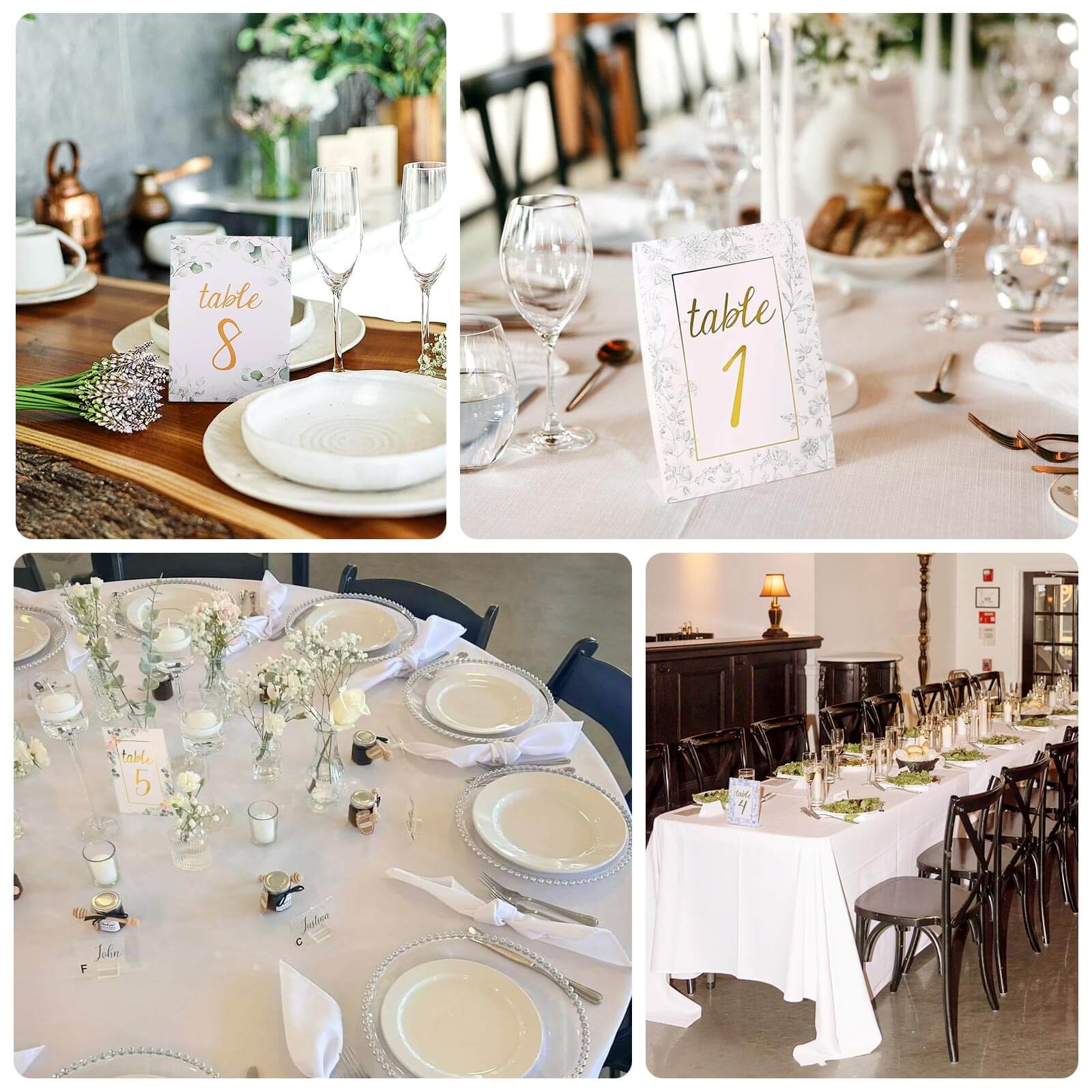 25 Pack White Metallic Gold Wedding Table Numbers With French Toile Floral and Foil Numbers Print, 7" Free Standing Double Sided Paper Table Sign Cards 1-25