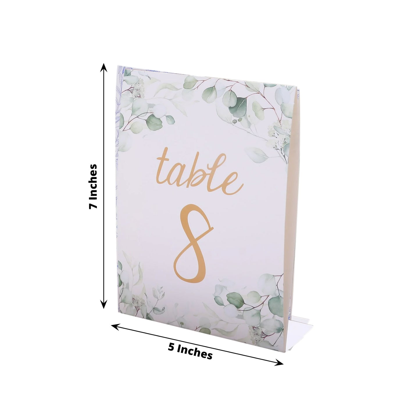 25 Pack White Green Wedding Table Numbers with Eucalyptus Leaves and Gold Foil Numbers Print, 7" Free Standing Double Sided Paper Table Sign Cards 1-25