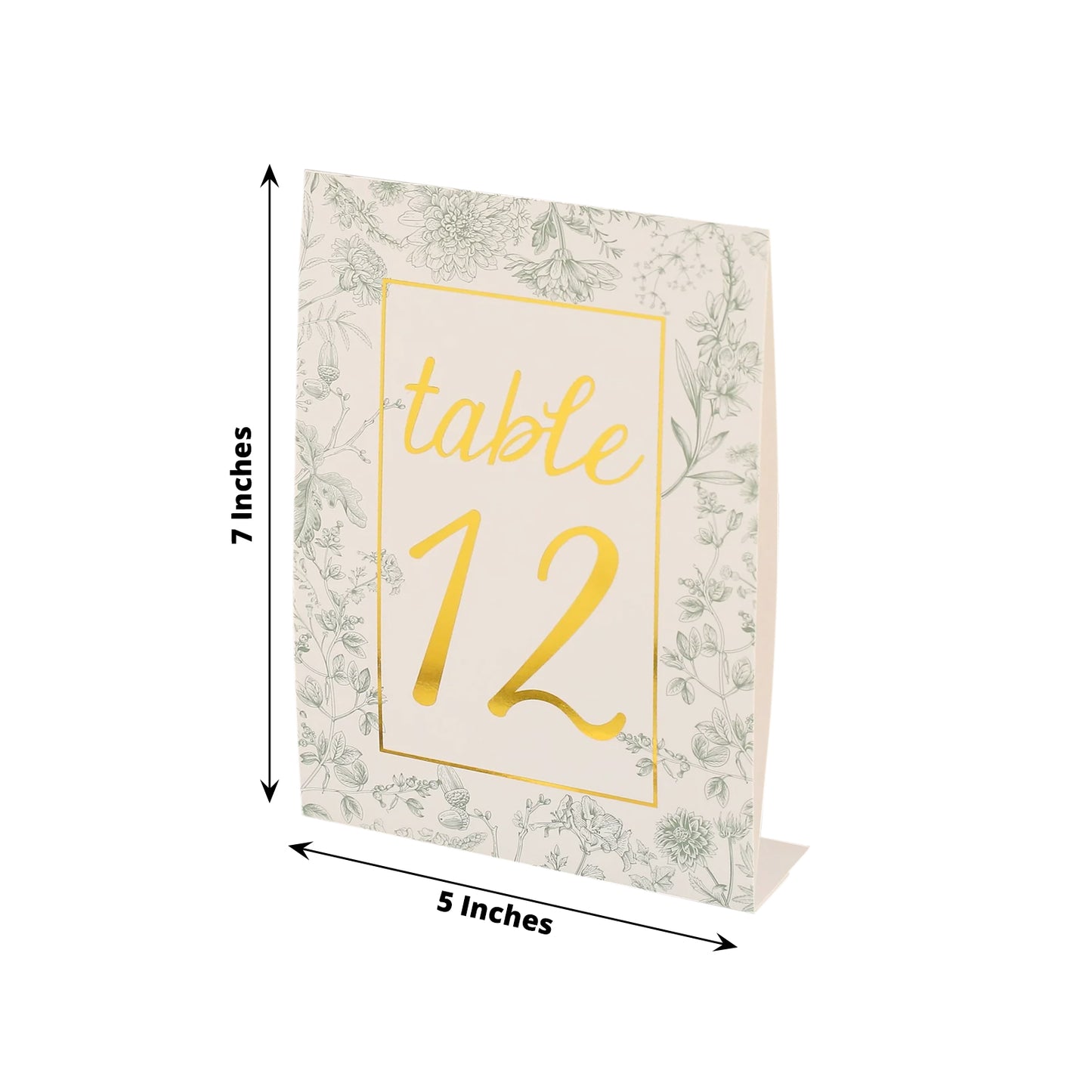 25 Pack White Sage Green Wedding Table Numbers in French Toile Floral and Gold Foil Numbers Print, 7" Free Standing Double Sided Paper Table Sign Cards 1-25