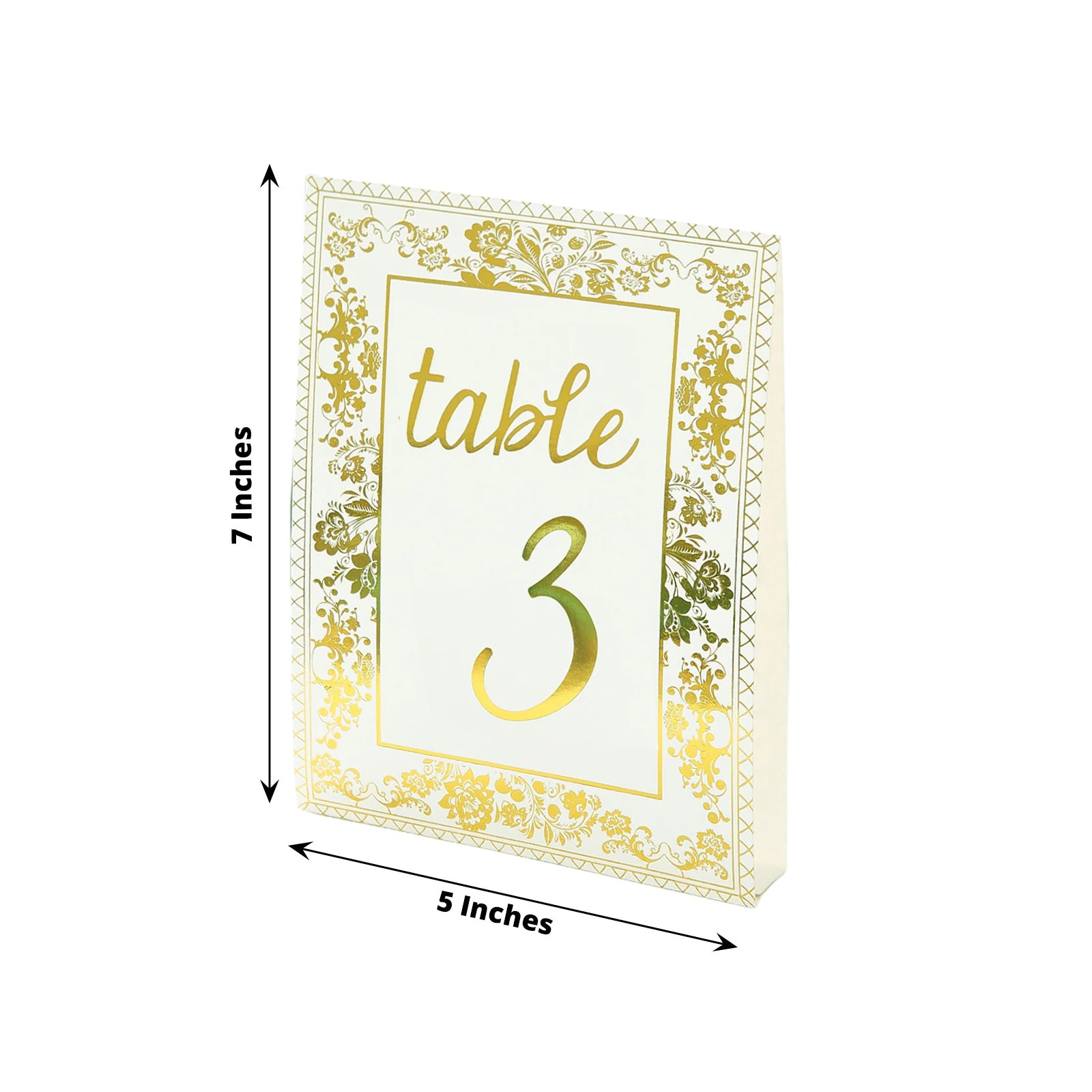 25 Pack White Metallic Gold Wedding Table Numbers With French Toile Floral and Foil Numbers Print, 7" Free Standing Double Sided Paper Table Sign Cards 1-25
