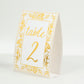 25 Pack White Metallic Gold Wedding Table Numbers With French Toile Floral and Foil Numbers Print, 7" Free Standing Double Sided Paper Table Sign Cards 1-25