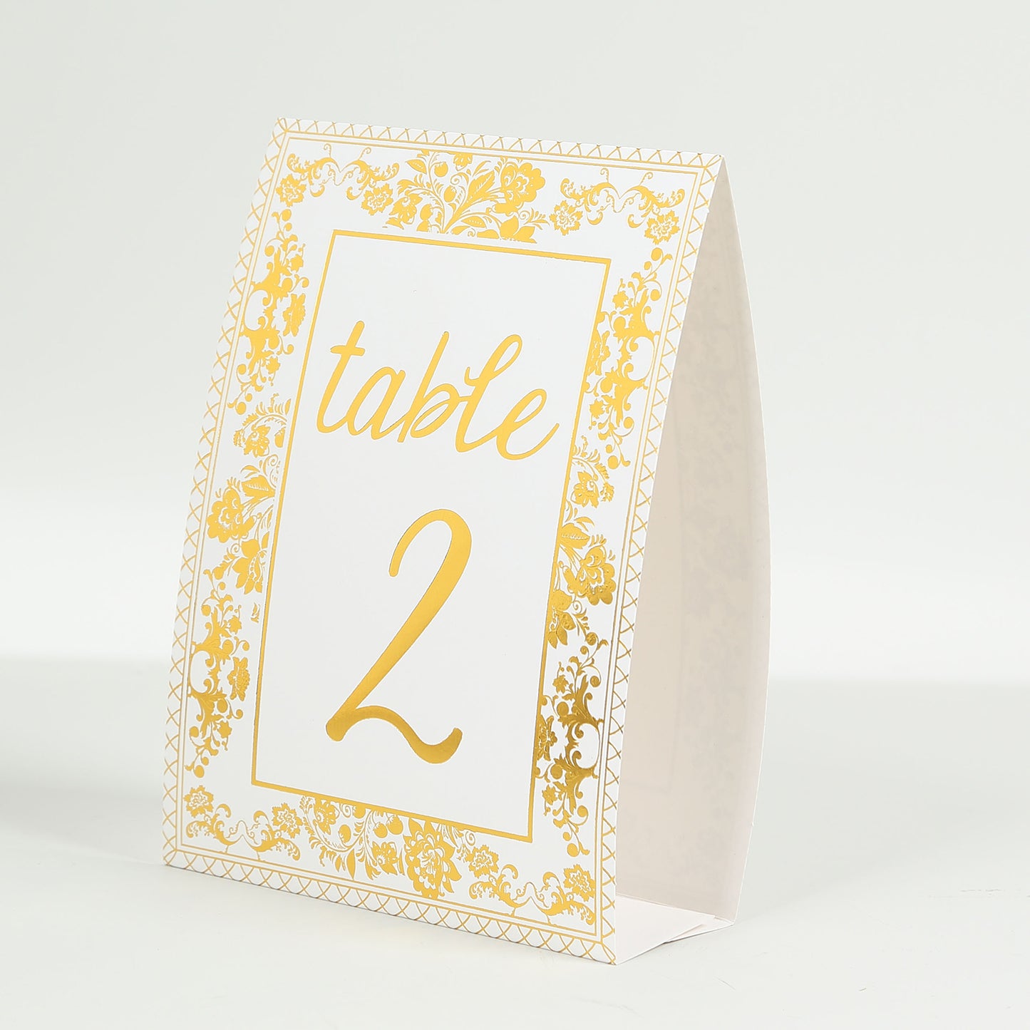 25 Pack White Metallic Gold Wedding Table Numbers With French Toile Floral and Foil Numbers Print, 7" Free Standing Double Sided Paper Table Sign Cards 1-25