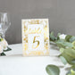 25 Pack White Metallic Gold Wedding Table Numbers With French Toile Floral and Foil Numbers Print, 7" Free Standing Double Sided Paper Table Sign Cards 1-25
