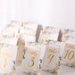 25 Pack White Gold Wedding Table Numbers With Peony Flowers and Foil Numbers Print, 7" Free Standing Double Sided Paper Table Sign Cards 1-25