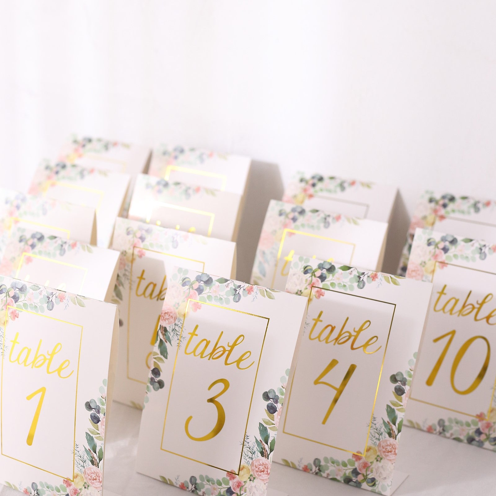 25 Pack White Gold Wedding Table Numbers With Peony Flowers and Foil Numbers Print, 7" Free Standing Double Sided Paper Table Sign Cards 1-25