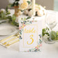 25 Pack White Gold Wedding Table Numbers With Peony Flowers and Foil Numbers Print, 7" Free Standing Double Sided Paper Table Sign Cards 1-25