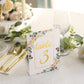 25 Pack White Gold Wedding Table Numbers With Peony Flowers and Foil Numbers Print, 7" Free Standing Double Sided Paper Table Sign Cards 1-25